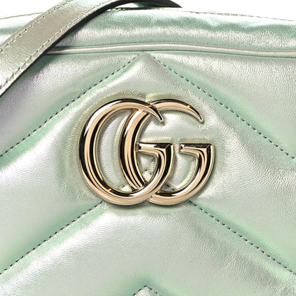 Iridescent Nappa Chevron Matelasse Small GG Marmont Chain Shoulder Bag Iridescent Salvy Green