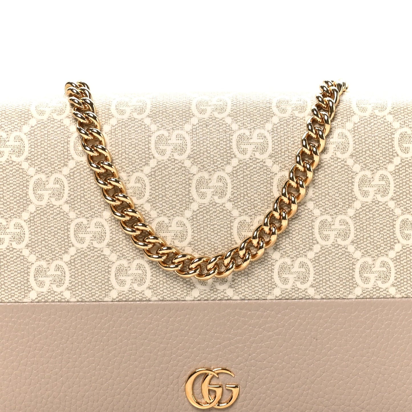 Dollar Calfskin GG Supreme Monogram Mini GG Marmont Chain Wallet Beige White