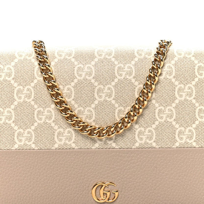 Dollar Calfskin GG Supreme Monogram Mini GG Marmont Chain Wallet Beige White