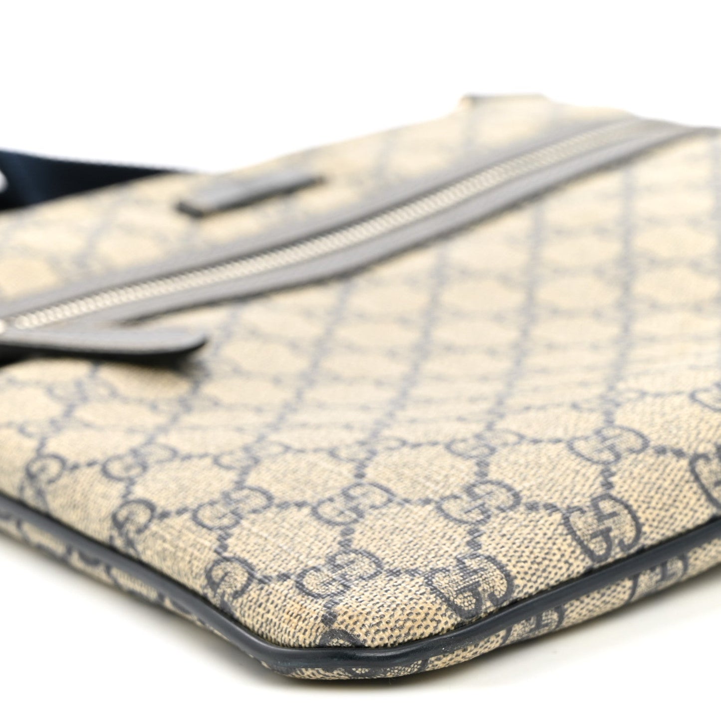 GG Supreme Monogram Small Flat Side Zip Messenger Bag Beige Blue