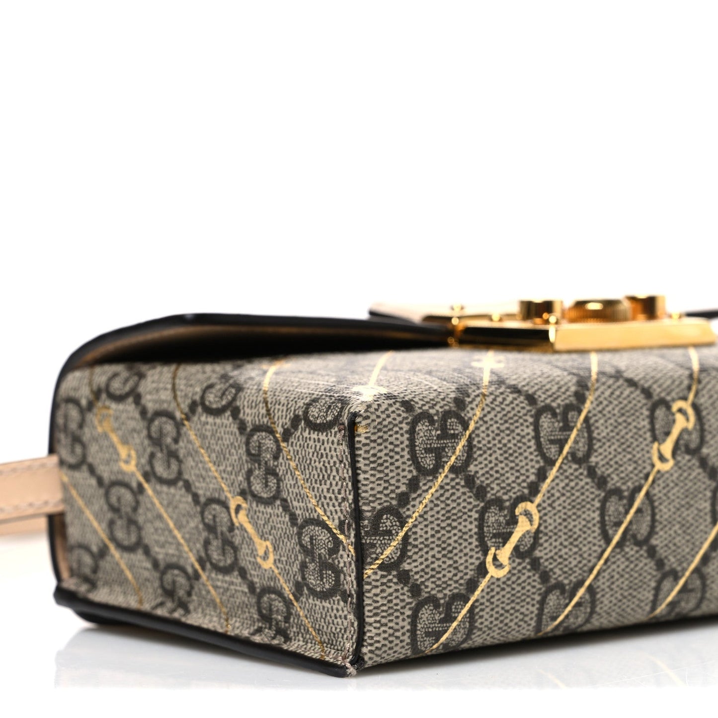 GG Supreme Monogram Calfskin Horsebit Print Mini Padlock Top Handle Shoulder Bag Beige Ebony Light Pink