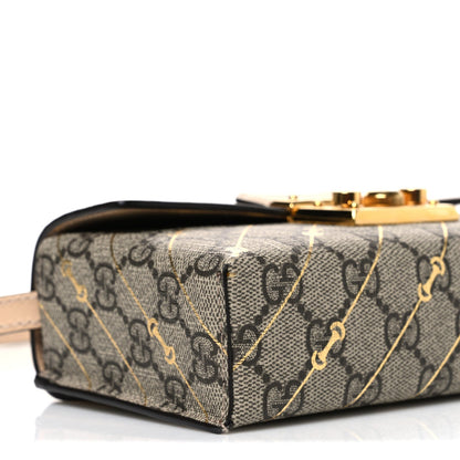 GG Supreme Monogram Calfskin Horsebit Print Mini Padlock Top Handle Shoulder Bag Beige Ebony Light Pink