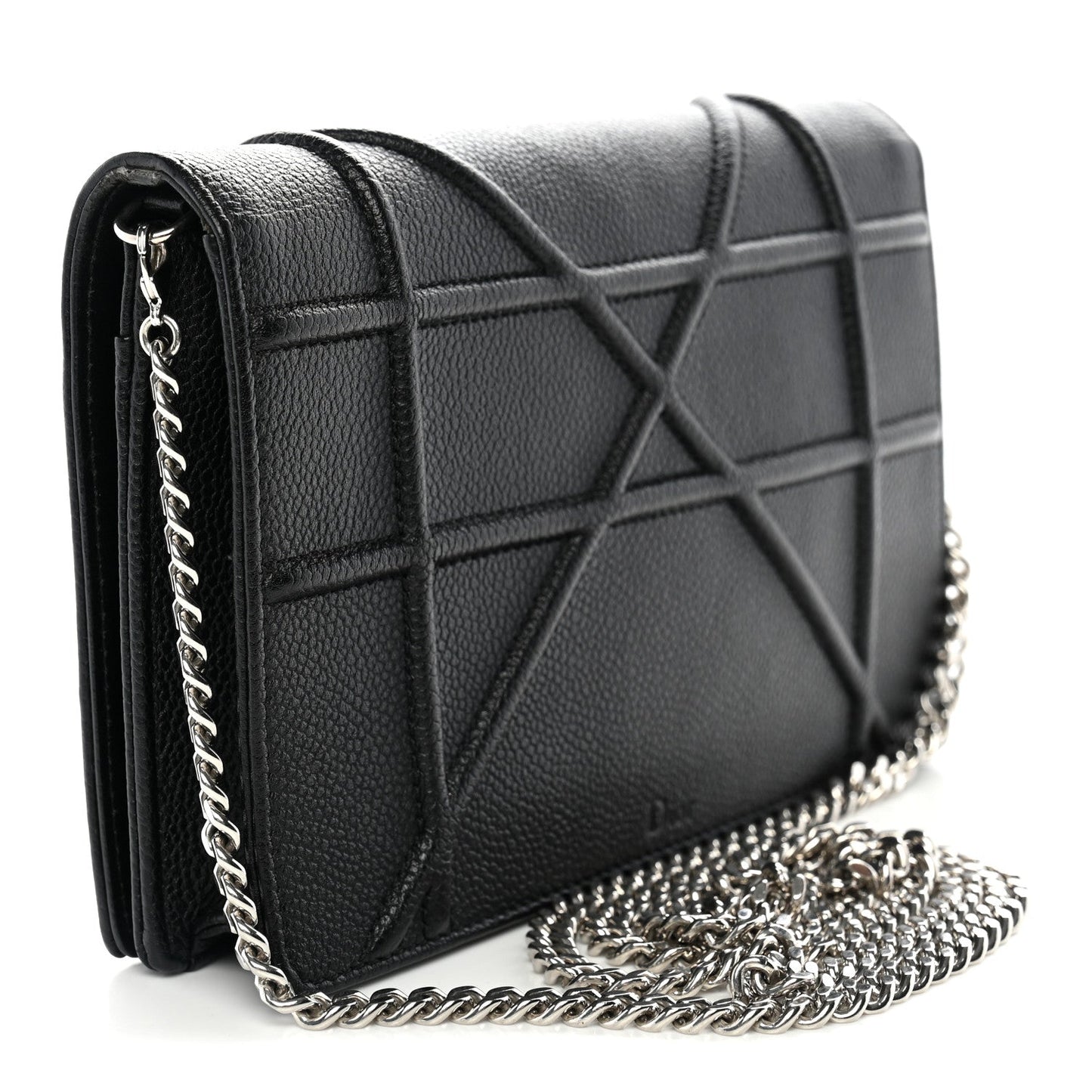 Grained Calfskin Diorama Wallet on Chain Pouch Black