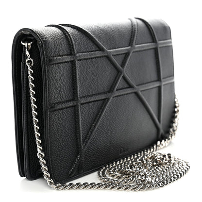 Grained Calfskin Diorama Wallet on Chain Pouch Black