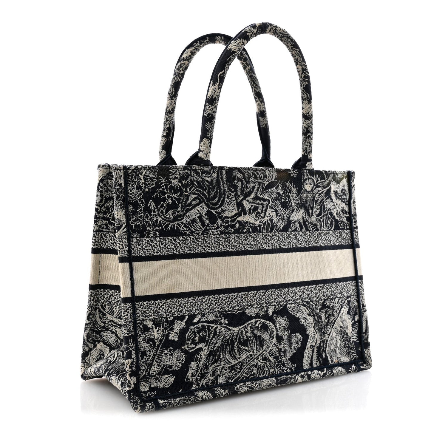 Canvas Embroidered Medium Toile De Jouy Reverse Book Tote Blue