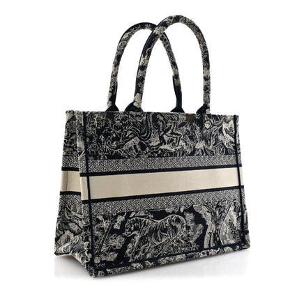 Canvas Embroidered Medium Toile De Jouy Reverse Book Tote Blue