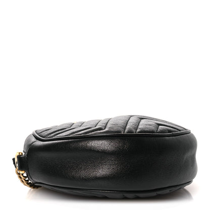 Azalea Calfskin Matelasse Heart Mini GG Marmont Round Shoulder Bag Black
