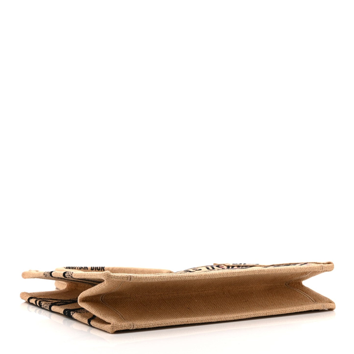 Canvas Jute Embroidered Medium Book Tote Black Beige