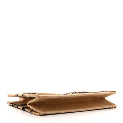 Canvas Jute Embroidered Medium Book Tote Black Beige