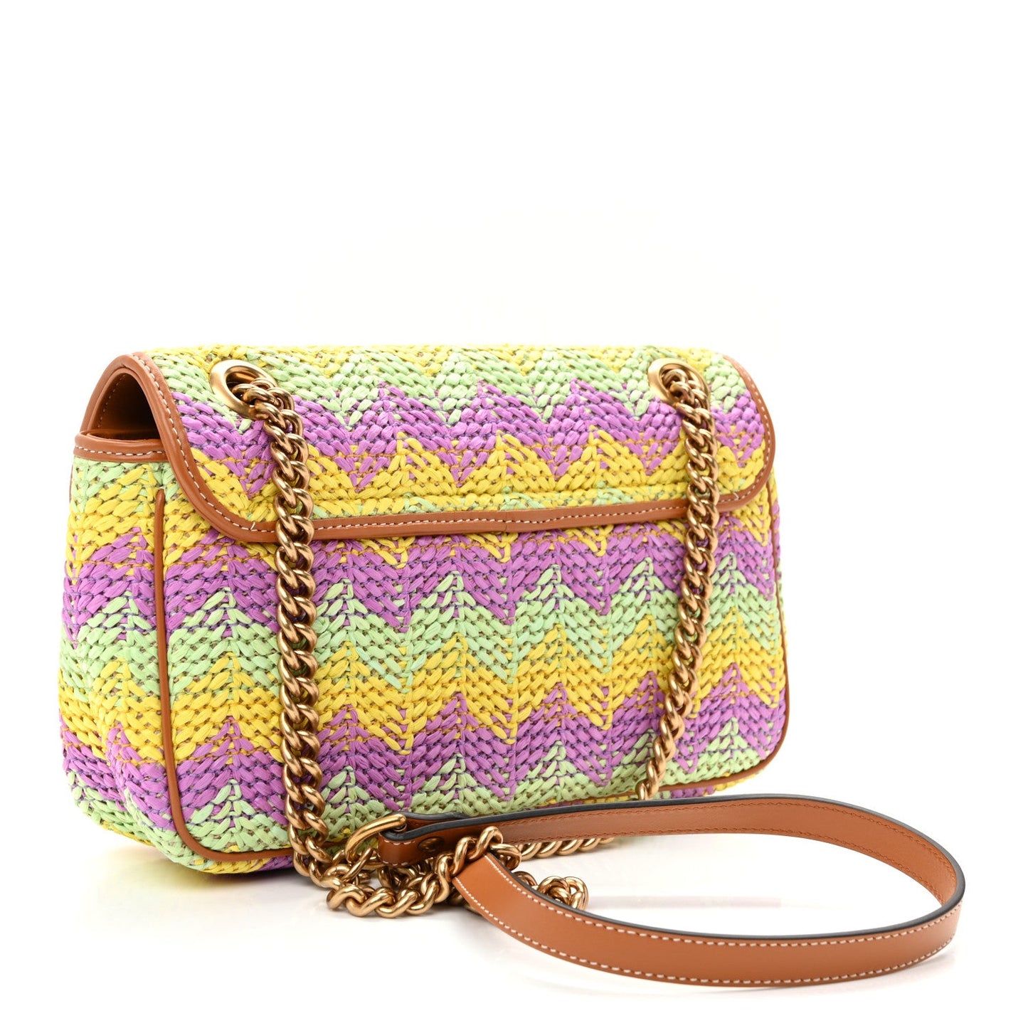 Calfskin Raffia Woven Small GG Marmont Shoulder Bag Multicolor