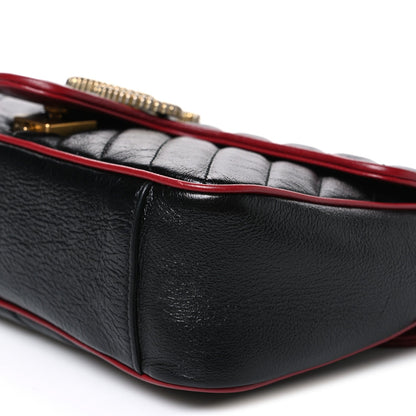 Vintage Effect Calfskin Matelasse Diagonal Small Torchon GG Marmont Shoulder Bag Black Romantic Cherry