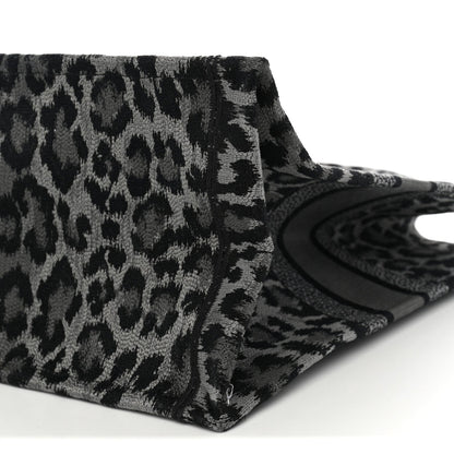 Canvas Mizza Embroidered Large Leopard Book Tote Grey