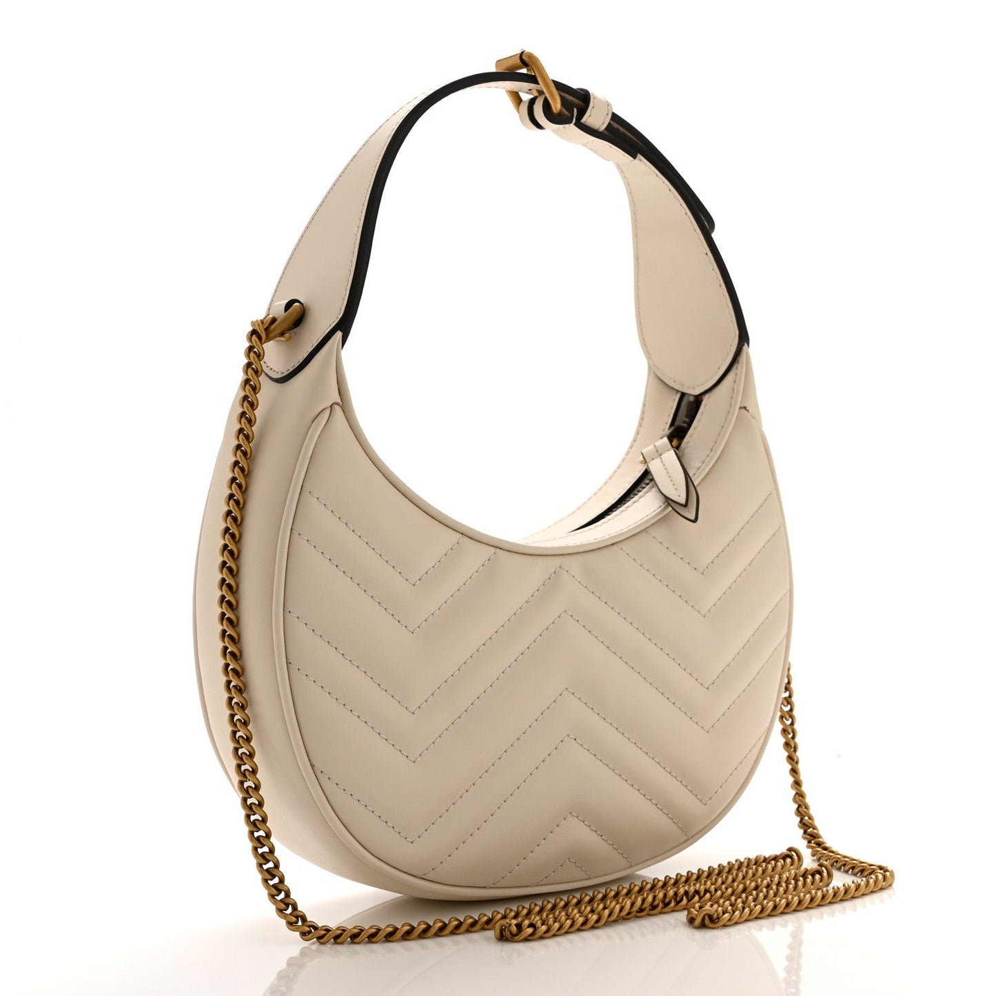 Calfskin Matelasse Chevron Mini GG Marmont Half Moon Hobo Mystic White