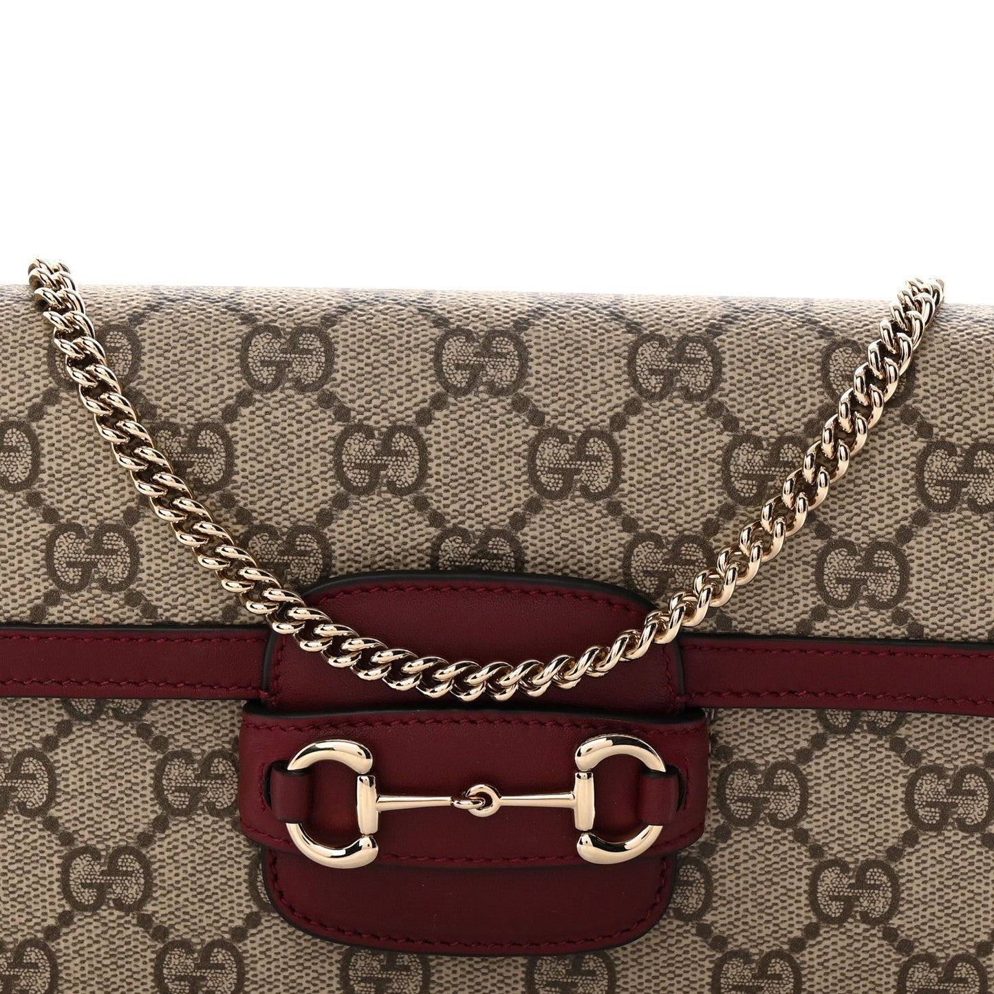 GG Supreme Monogram Azalea Calfskin Horsebit 1955 Mini Bag Beige Ebony Rosso Ancora