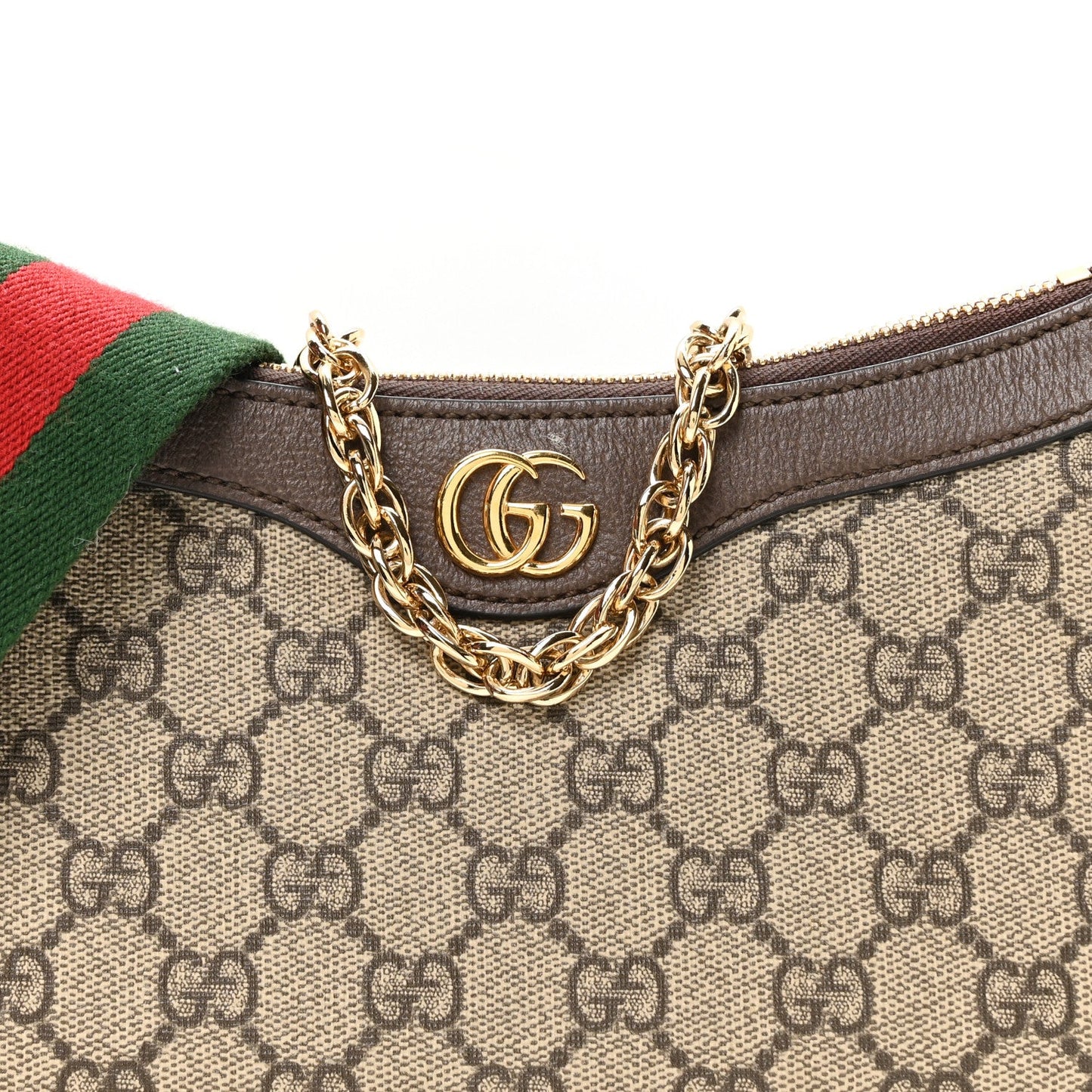 GG Supreme Monogram Textured Dollar Calfskin Web Small Ophidia GG Handbag Beige Ebony New Acero
