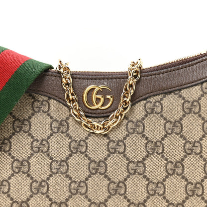 GG Supreme Monogram Textured Dollar Calfskin Web Small Ophidia GG Handbag Beige Ebony New Acero