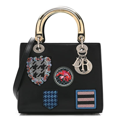 Smooth Calfskin Embroidered Beaded Floral Medium Lady Dior Black