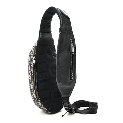 Grained Calfskin Oblique Scarab Sling Bag Blue Black