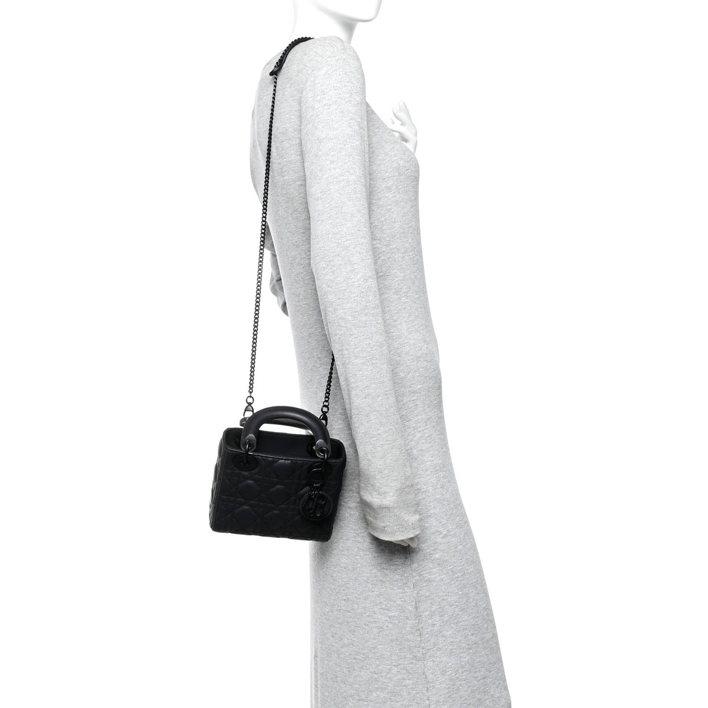 Ultra Matte Calfskin Cannage Mini Lady Dior Black