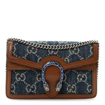 New Denim GG Monogram Dollar Calfskin Enamel Super Mini Dionysus Shoulder Bag Blue Tea Cuir Epilog Electric Blue