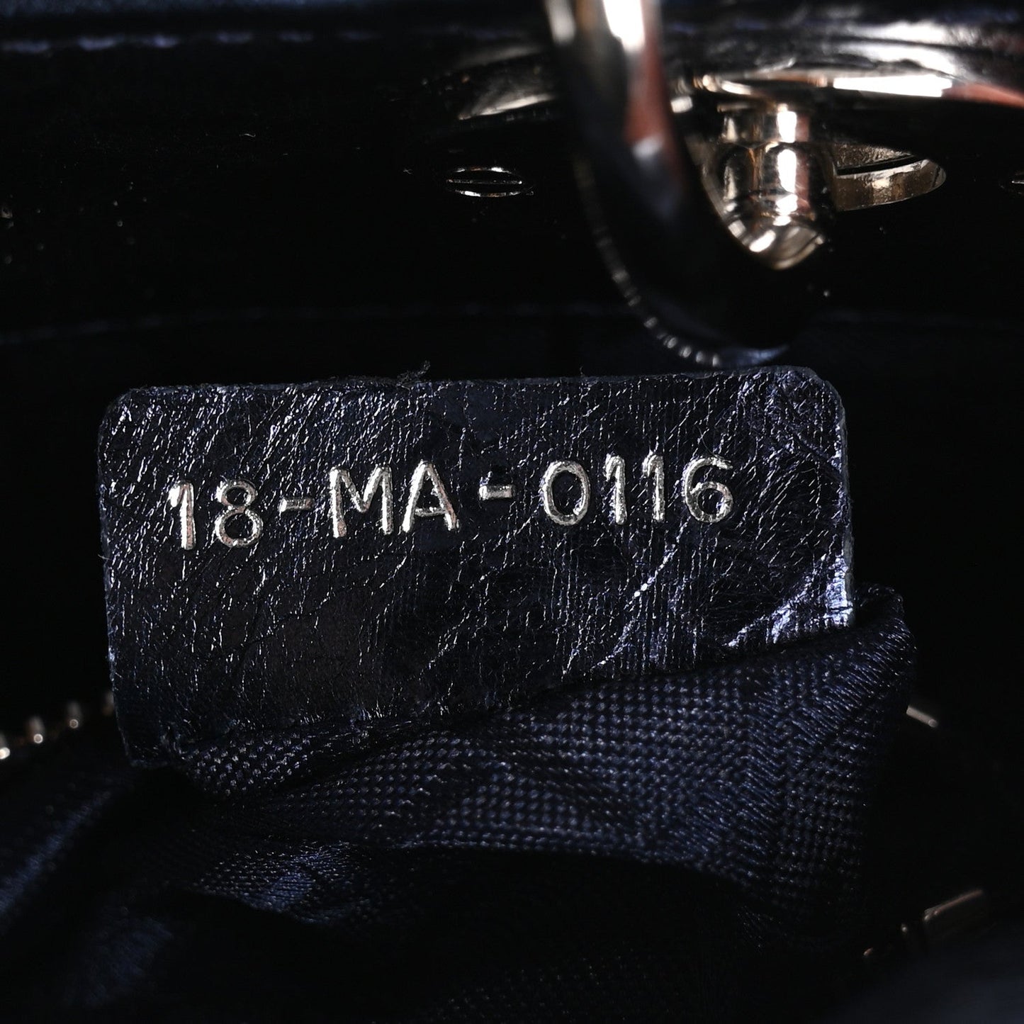 Metallic Crinkled Lambskin Cannage Mini Lady Dior Blue