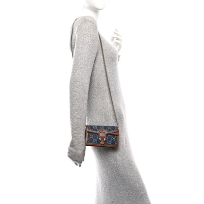 New Denim GG Monogram Dollar Calfskin Enamel Super Mini Dionysus Shoulder Bag Blue Tea Cuir Epilog Electric Blue