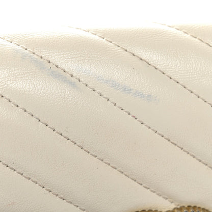 Vintage Effect Calfskin Matelasse Diagonal Torchon GG Marmont Chain Wallet Mystic White Blue Agata