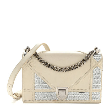 Lambskin Sequin Medium Diorama Flap Bag White