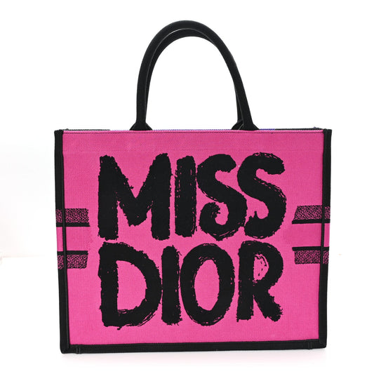 Canvas Embroidered Large Miss Dior Graffiti Book Tote Fuchsia Purple