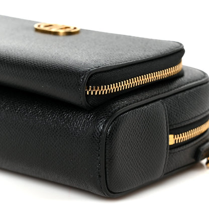 Grained Calfskin Caro Double Pouch Black