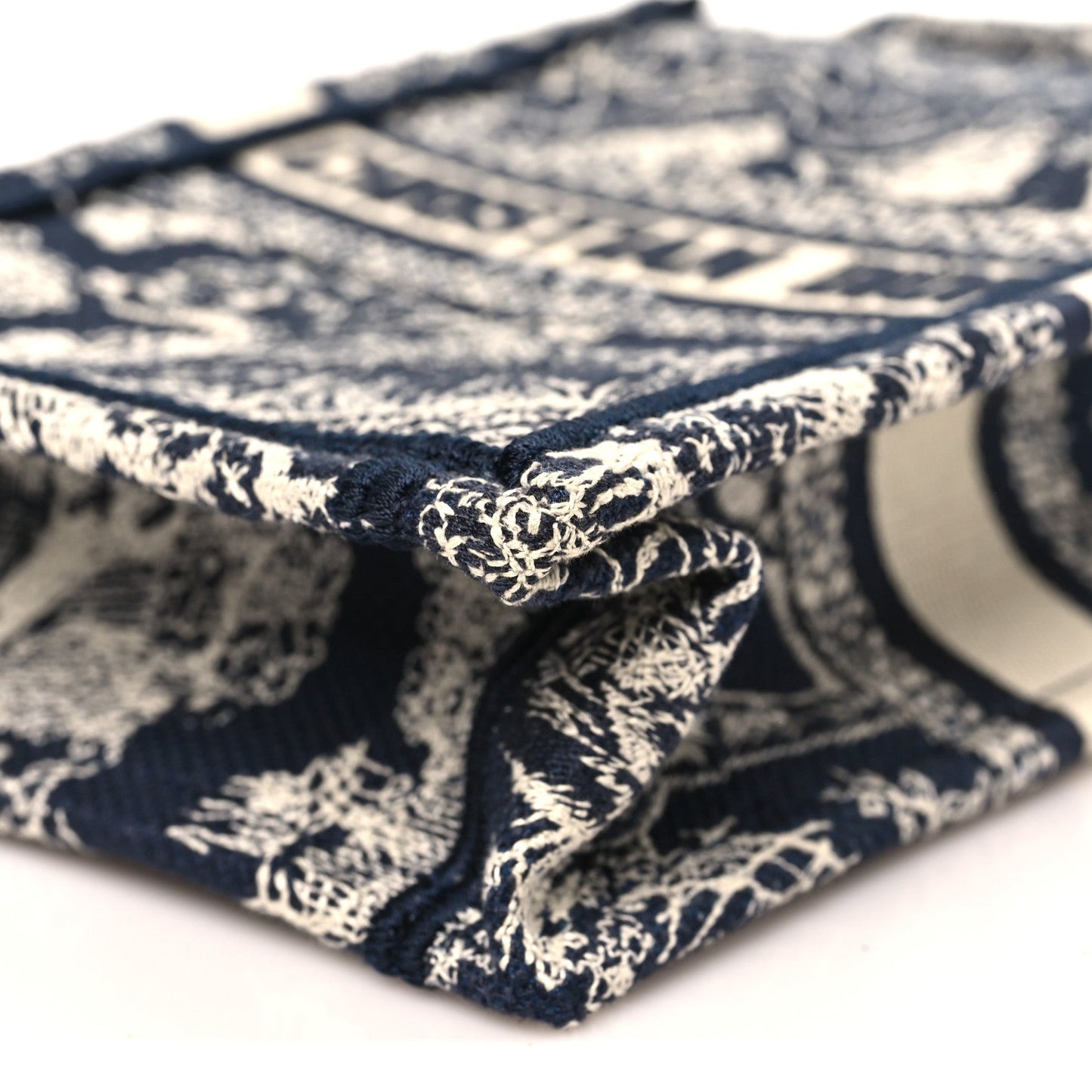 Canvas Toile de Jouy Reverse Embroidered Mini Book Tote Phone Bag Blue