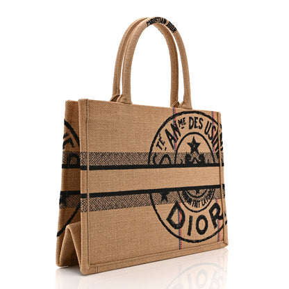 Canvas Jute Embroidered Medium Book Tote Black Beige