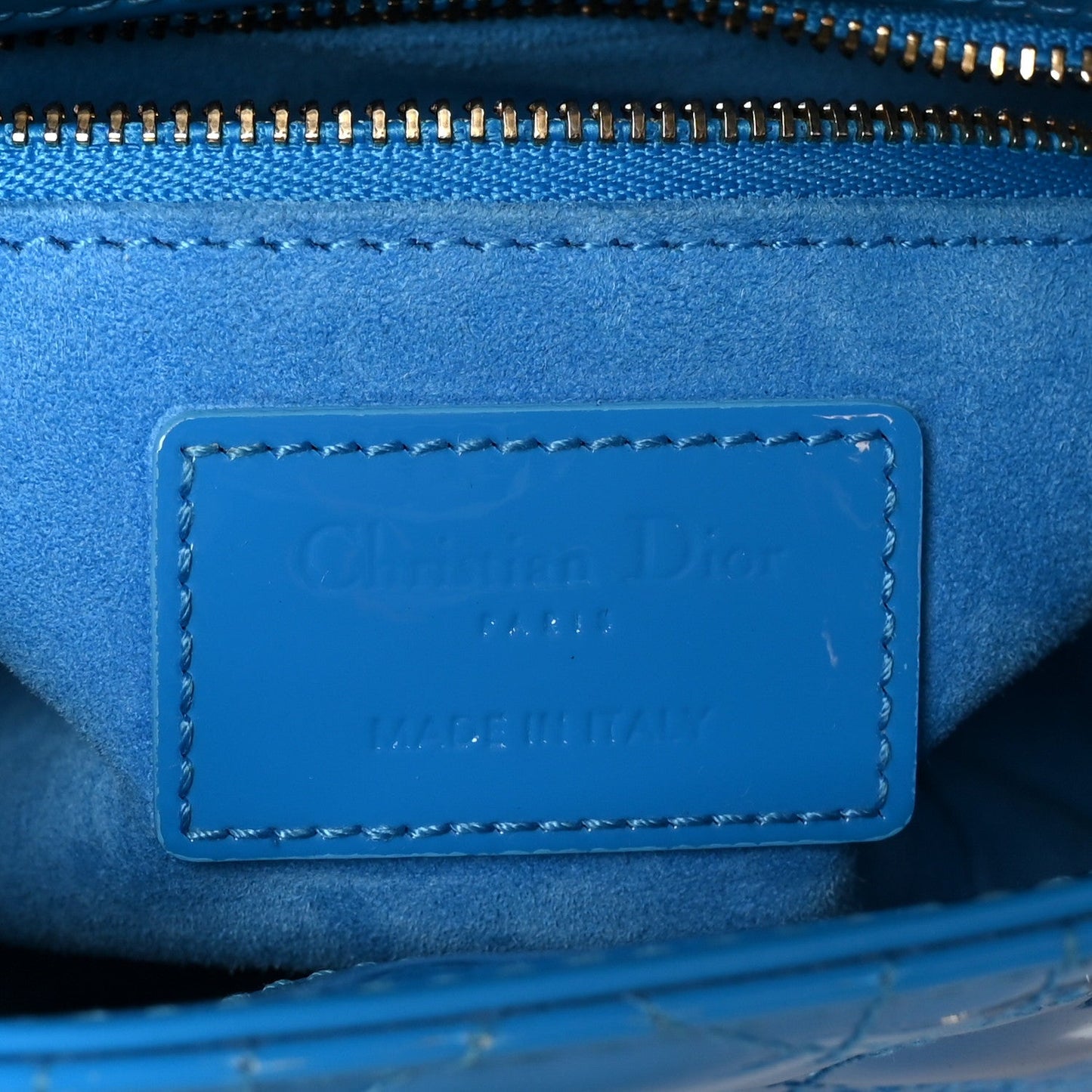 Patent Cannage Mini Lady Dior Blue