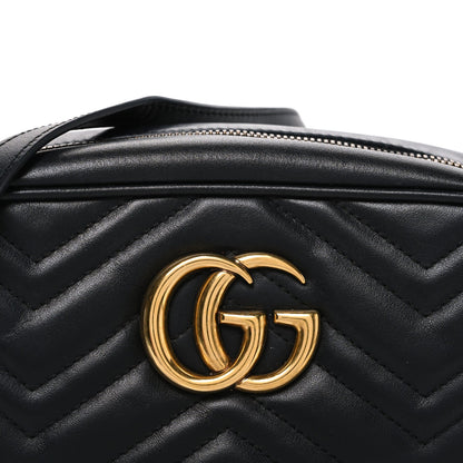 Calfskin Matelasse Small GG Marmont Chain Shoulder Bag Black