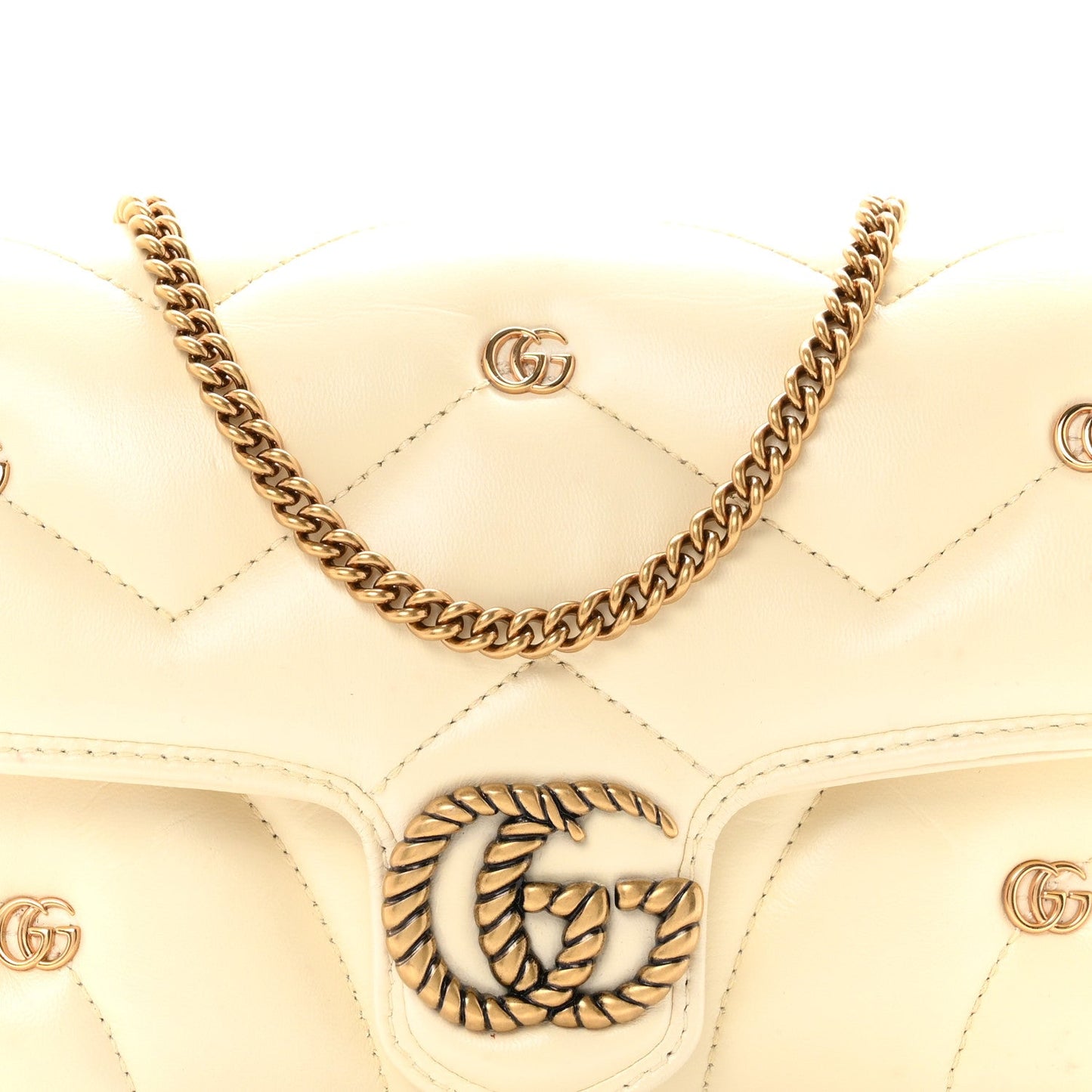 Calfskin Matelasse Double G Studs Mini Torchon GG Marmont Shoulder Bag White