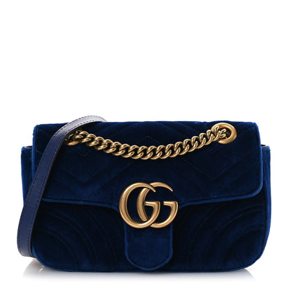 Velvet Matelasse Mini GG Marmont Shoulder Bag Cobalt Blue