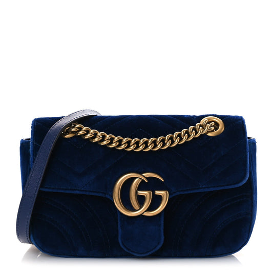 Velvet Matelasse Mini GG Marmont Shoulder Bag Cobalt Blue