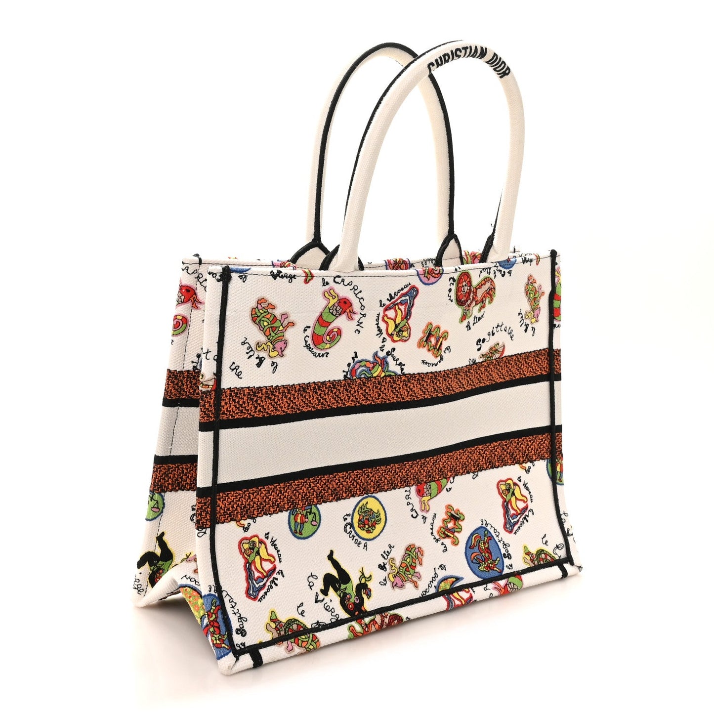 Canvas Embroidered Dragon Zodiac Medium Book Tote White Multicolor
