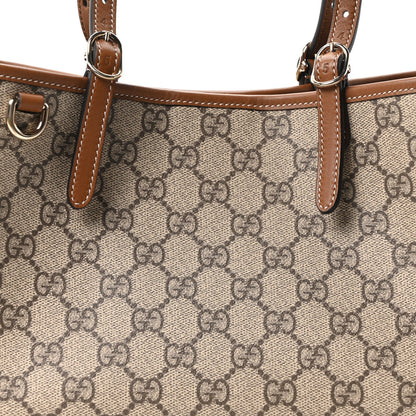 GG Supreme Monogram Emblem Medium Tote Bag Beige Dark Brown