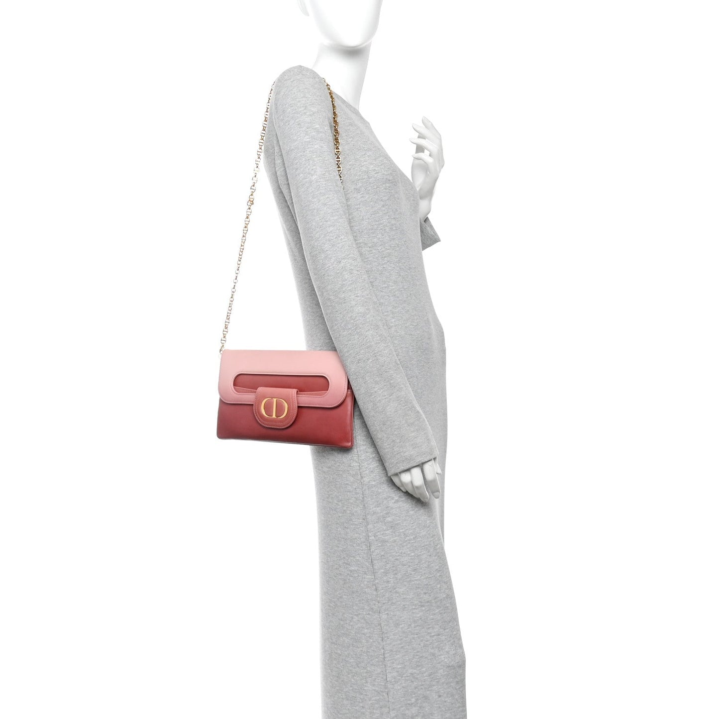 Smooth Calfskin Medium Diordouble Chain Bag Rose Multicolor