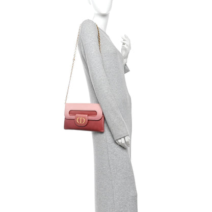 Smooth Calfskin Medium Diordouble Chain Bag Rose Multicolor