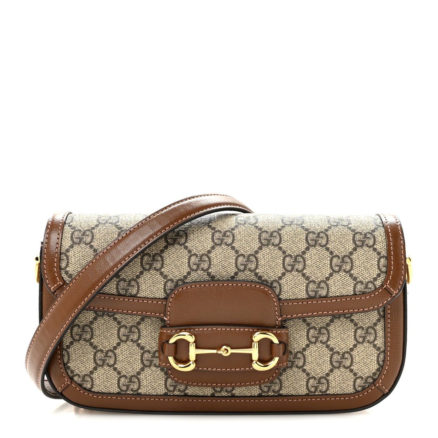 GG Supreme Monogram Small Horsebit 1955 Chain Shoulder Bag Beige Ebony Brown Sugar