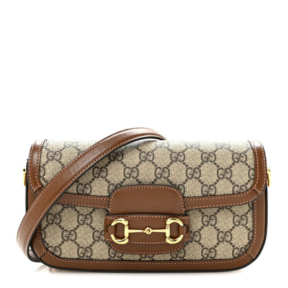 GG Supreme Monogram Small Horsebit 1955 Chain Shoulder Bag Beige Ebony Brown Sugar