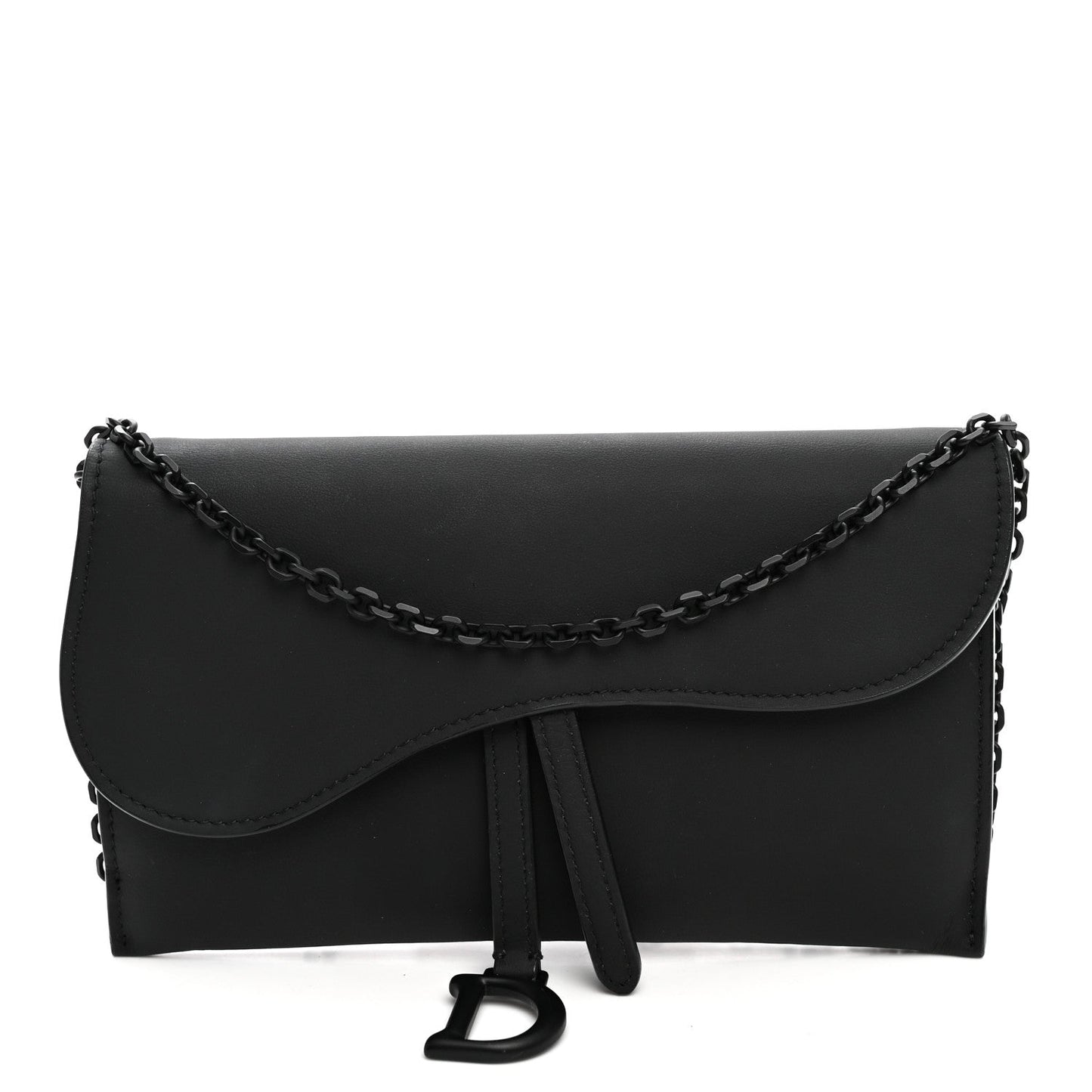 Ultra Matte Calfskin Saddle Chain Wallet Pouch Black