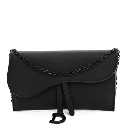 Ultra Matte Calfskin Saddle Chain Wallet Pouch Black