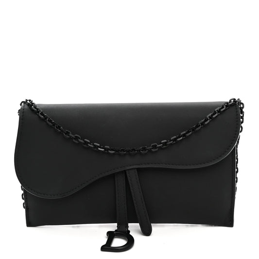 Ultra Matte Calfskin Saddle Chain Wallet Pouch Black