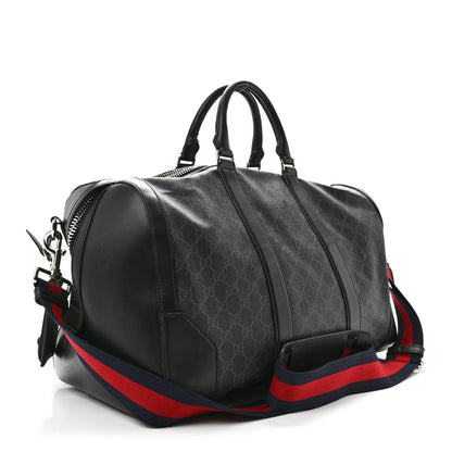 Soft GG Supreme Monogram Appia Calfskin Web Medium Carry On Duffle Bag Black Grey
