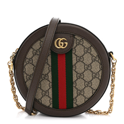 GG Supreme Monogram Web Mini Ophidia Round Shoulder Bag Brown