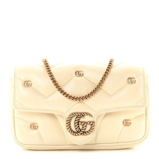 Calfskin Matelasse Double G Studs Mini Torchon GG Marmont Shoulder Bag White