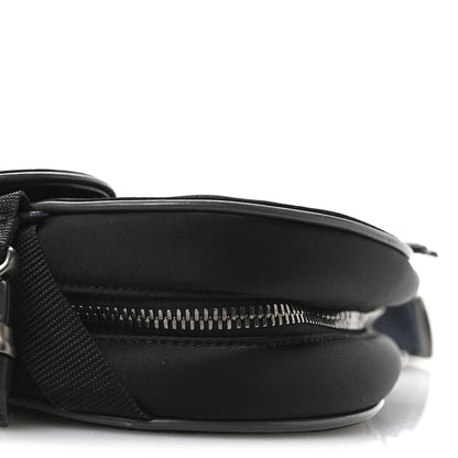 X Sacai Grained Calfskin Technical Fabric Mens Saddle Bag Black